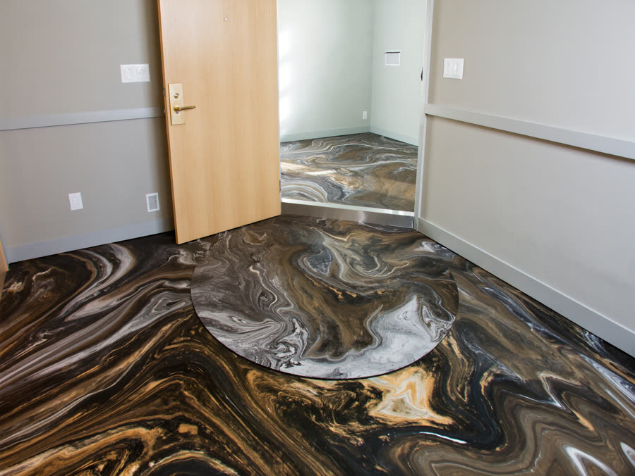AI-generated example of a metallic epoxy floor finish